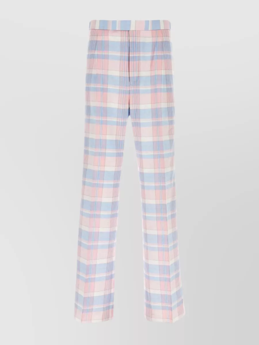 Shop Thom Browne Cotton Pant With Embroidered Tartan Motif In Pastel