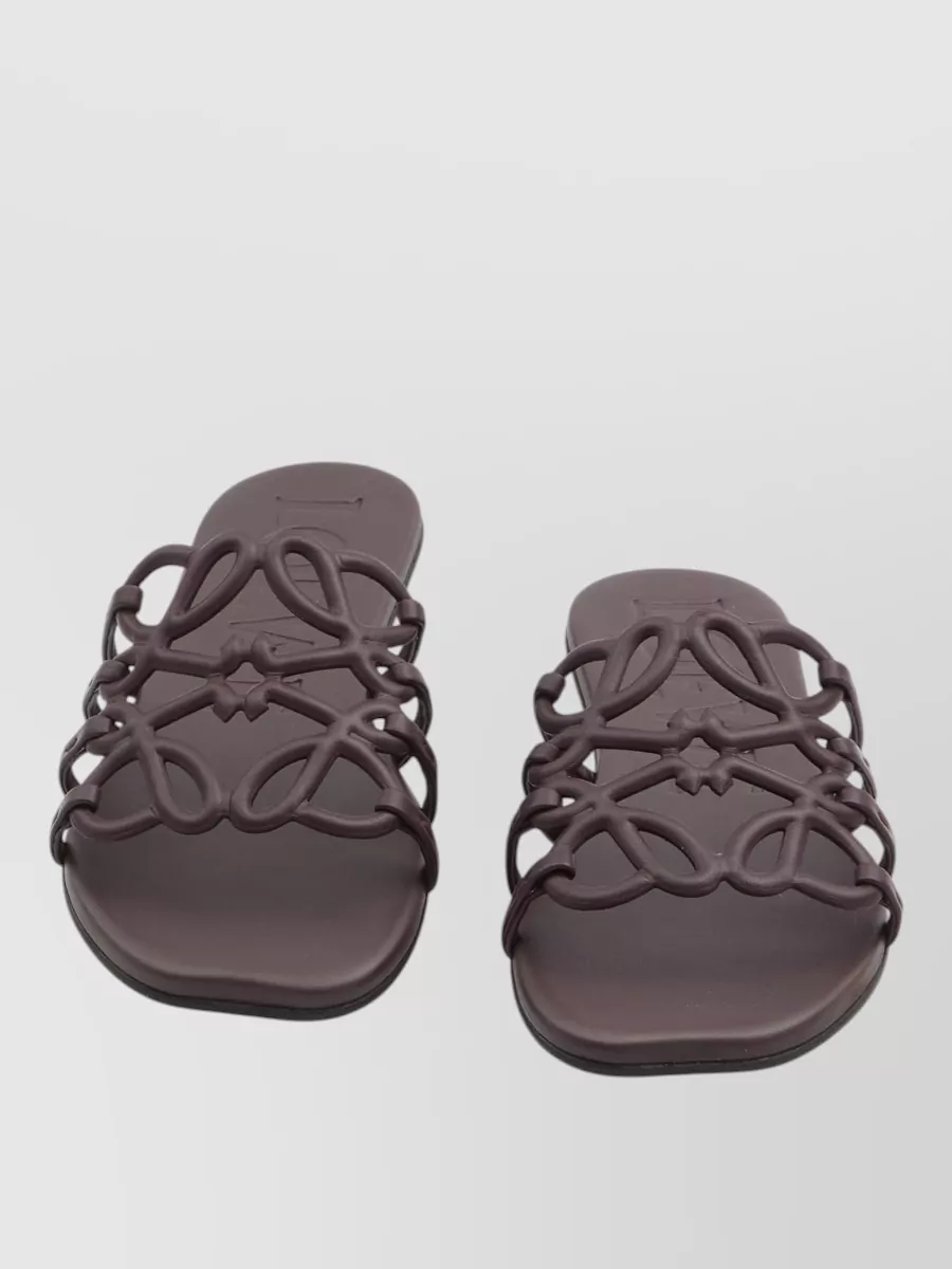 Loewe Anagram Petal Leather Flat Slide Sandals In Brown