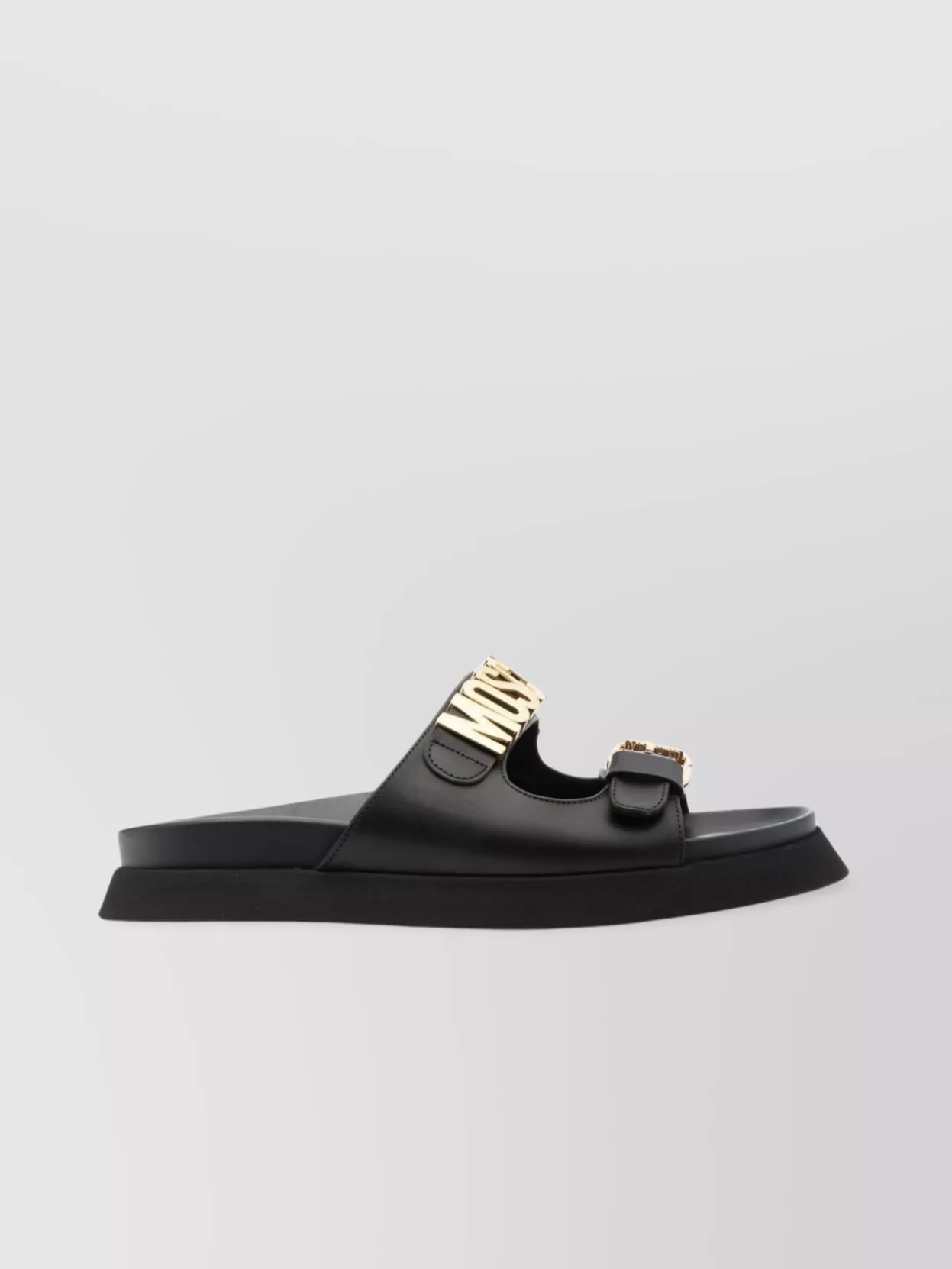 Shop Moschino Toe Strap Leather Slides In Black