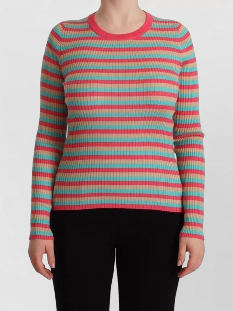 Dolce&Gabbana silk ribbed knit multicolor striped long sleeve crew neck sweatshirt