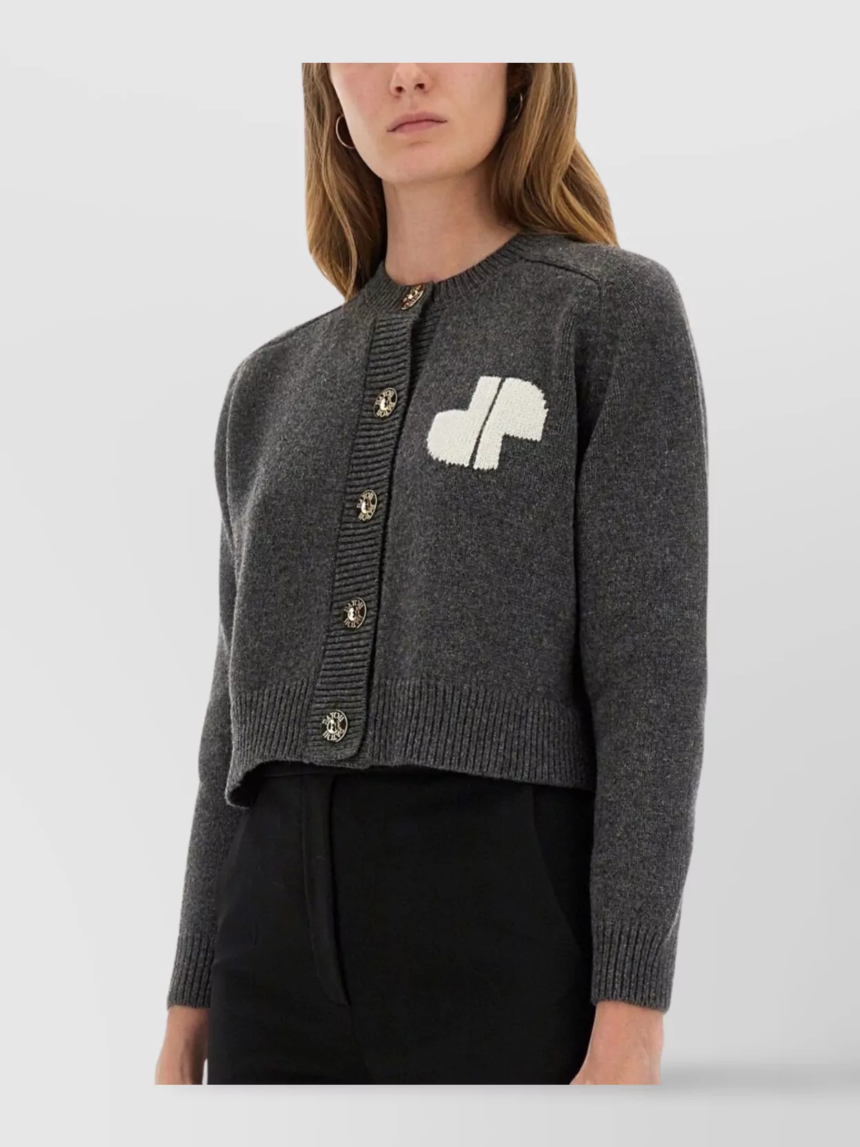 Patou Jp Monogram Intarsia Wool And Cashmere Cropped Cardigan Clothing In Gray