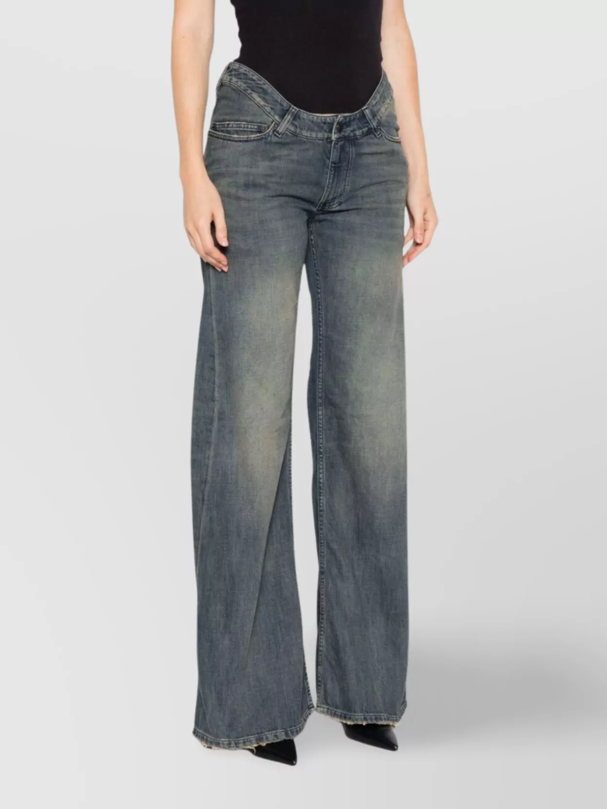 Balenciaga Wide-leg Low-rise Trousers Frayed Hem In Blue