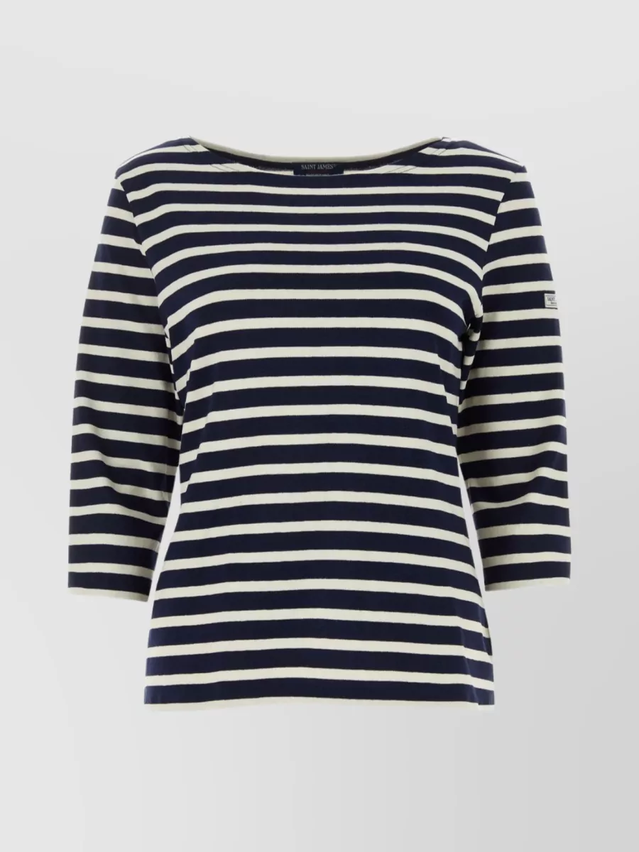 Shop Saint James Striped Cotton Boat Neck T-shirt In Blue