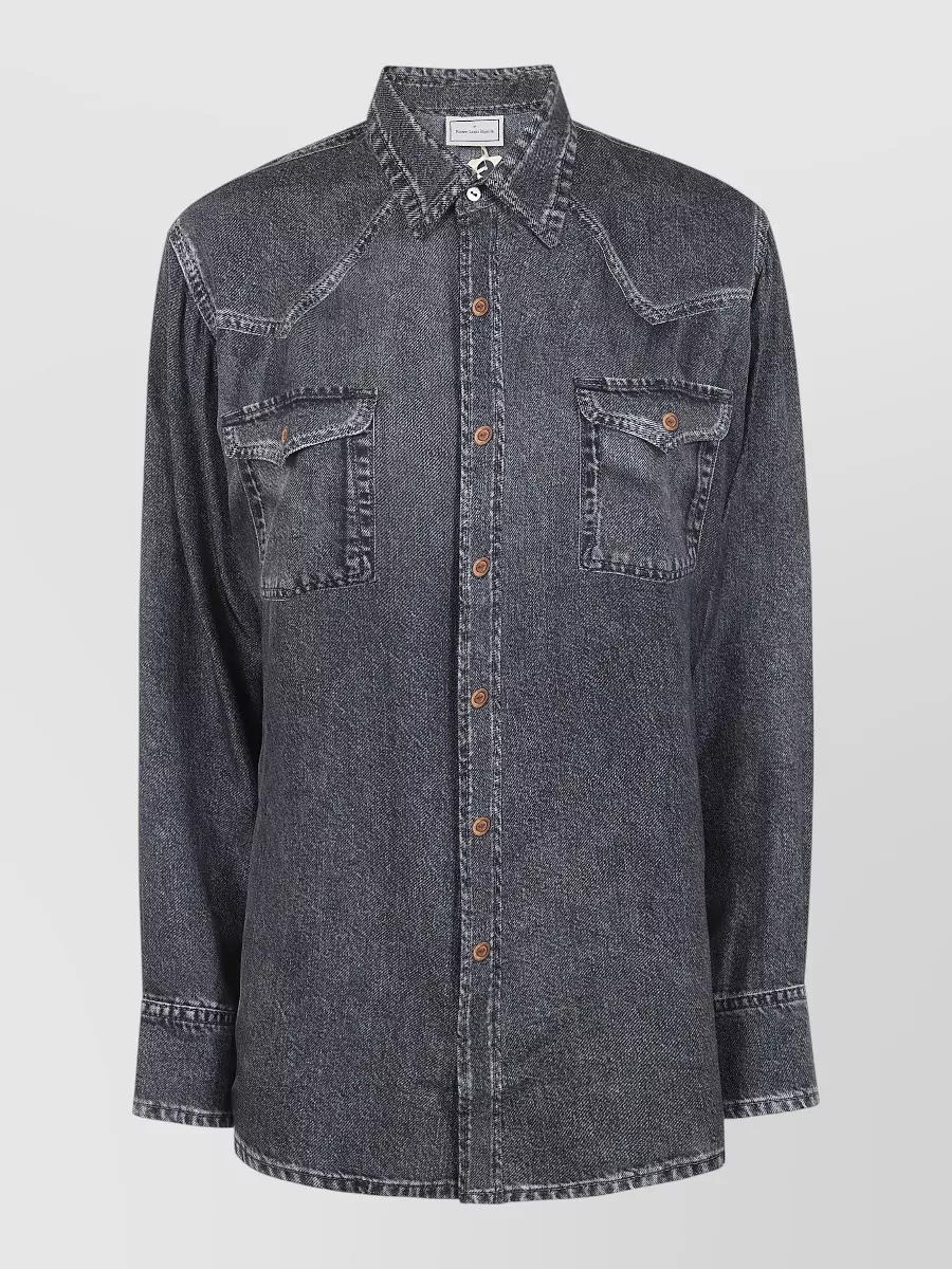 Pierre Louise Mascia Aloe Shirt Long Sleeves Button Cuffs Pockets In Gray