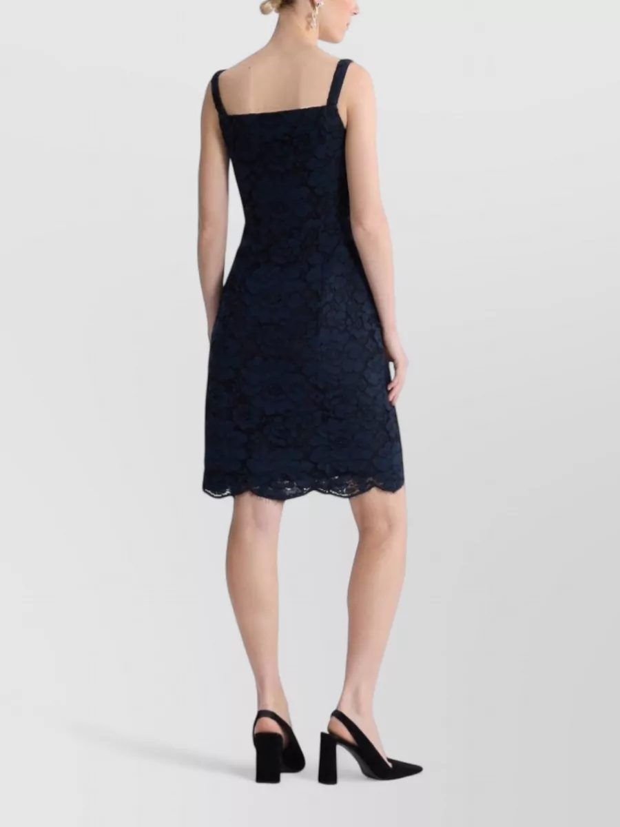 Patou Floral Lace Square Neck Sleeveless Knee-Length Dress