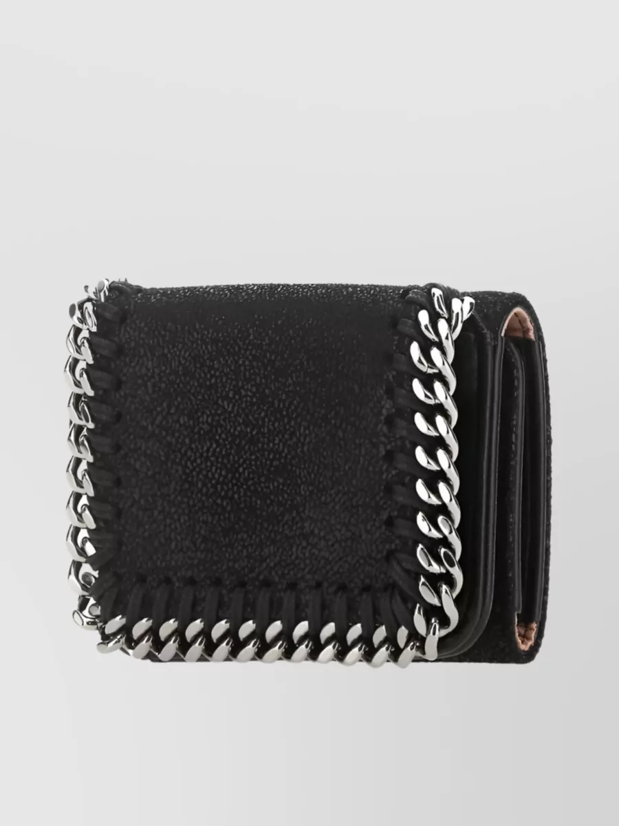 Shop Stella Mccartney Falabella Compact Chain-link Wallet With Note Compartment In Black
