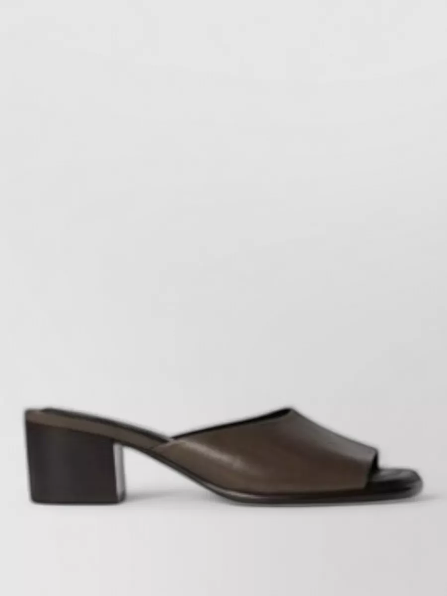 Lemaire Open Toe Block Heel Leather Mules