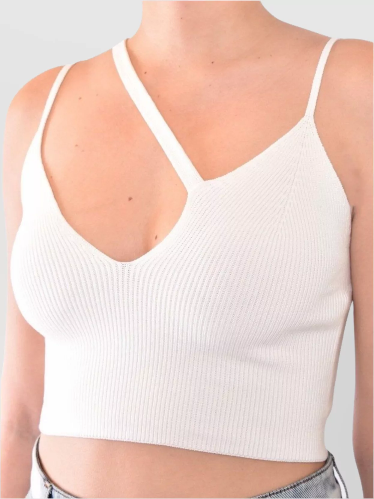 Laneus Cropped Sleeveless Stretch Ribbed Asymmetric Top