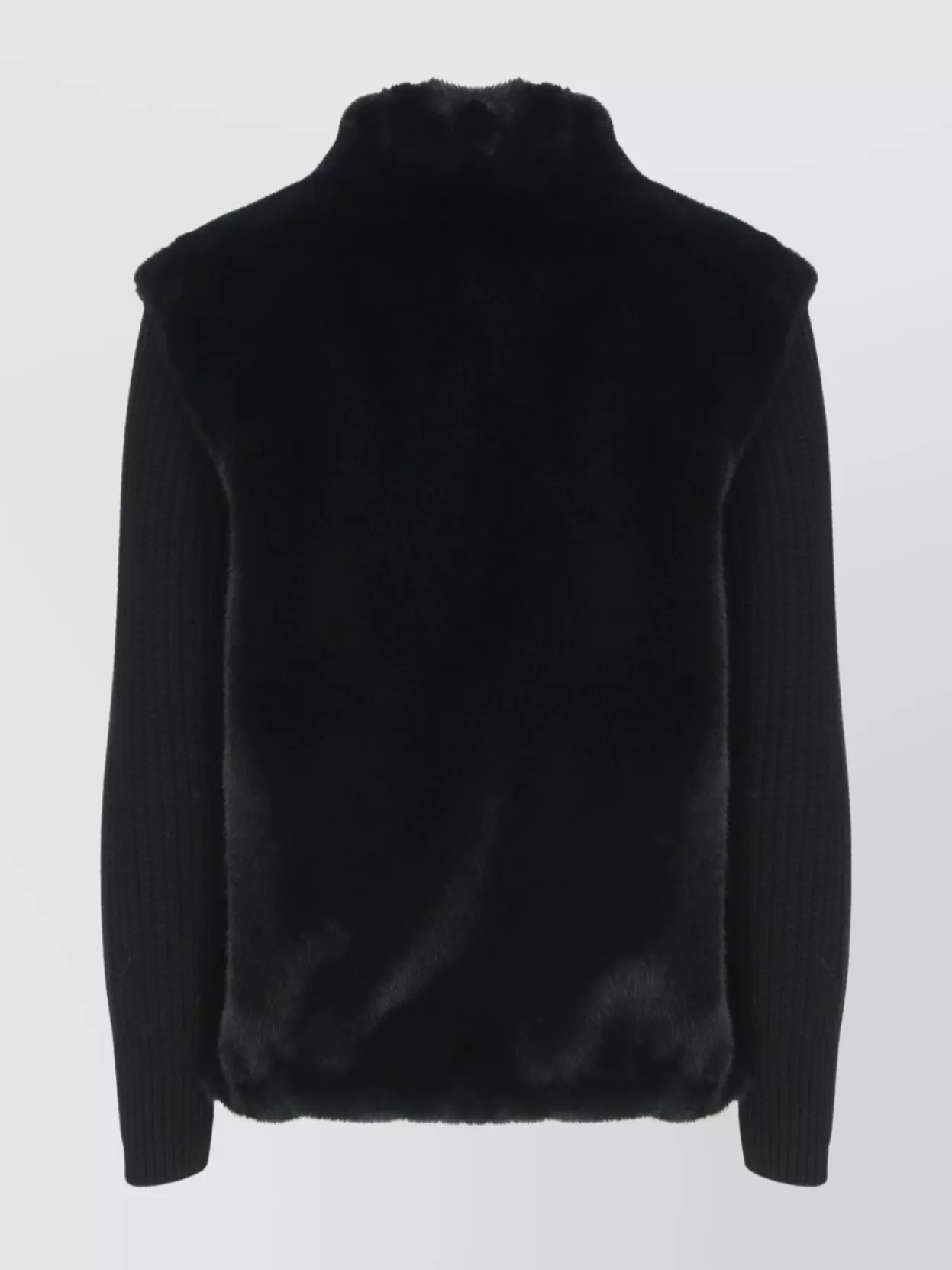 Herno Faux Fur High Neck Ribbed Sleeves Jacket