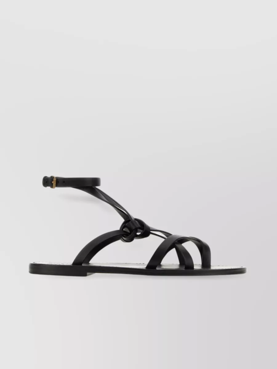Saint Laurent Leather Sandals With Open Toe And Ankle Strap In Black