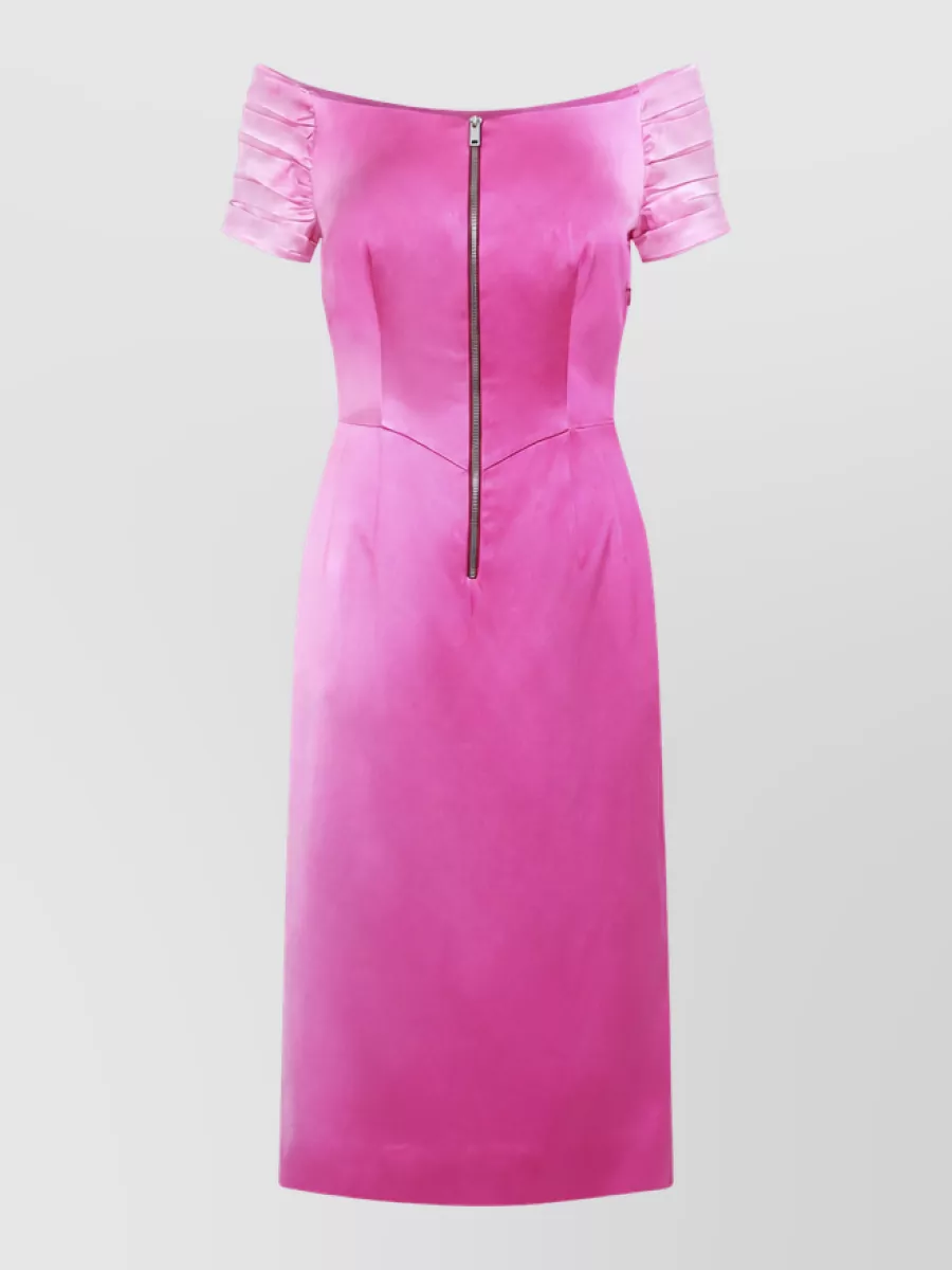 Prada off-the-shoulder gathered paneled midi dress