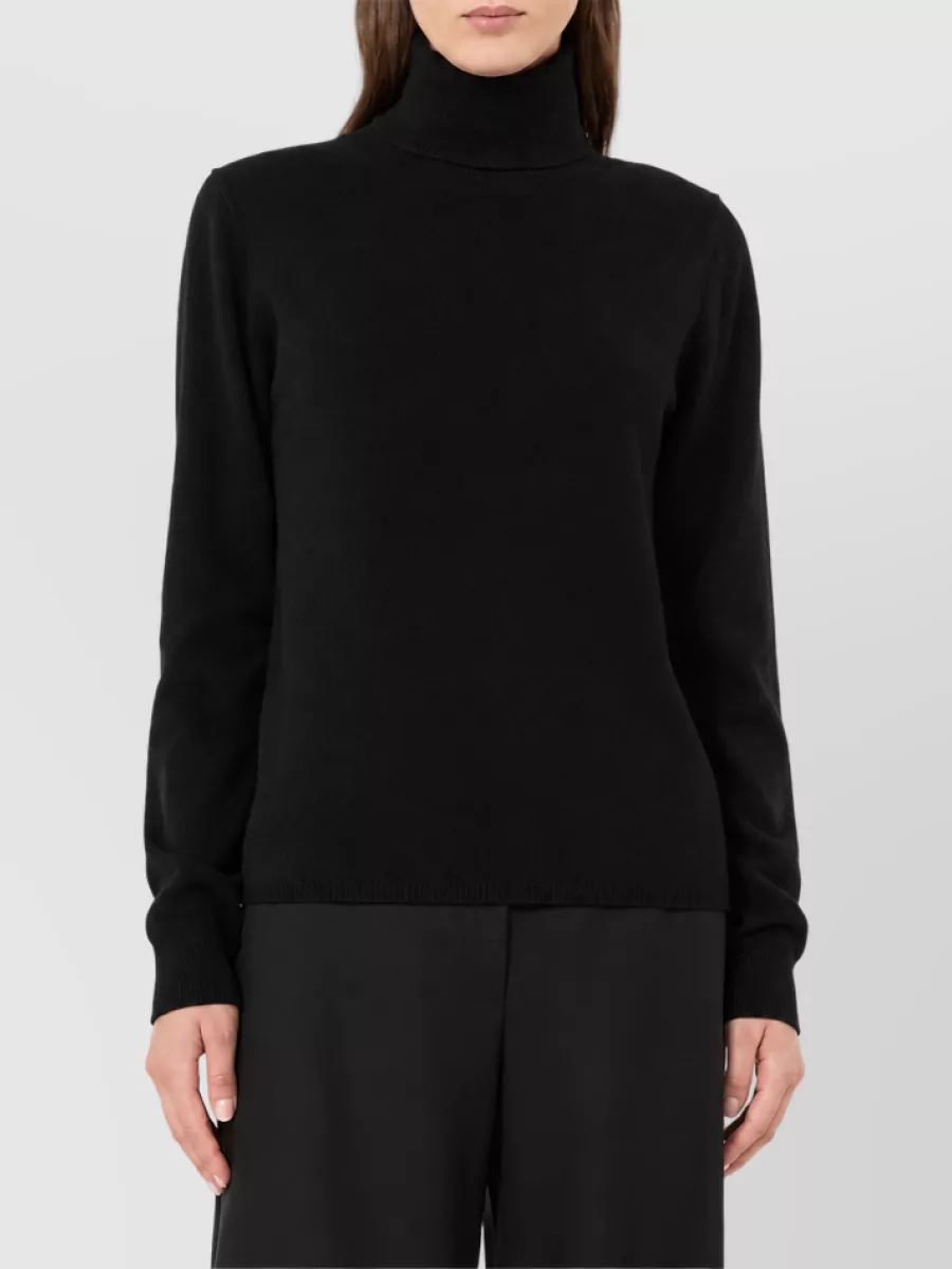 S Max Mara Cashmere Wool Fine Rib-Knit Turtleneck Sweater