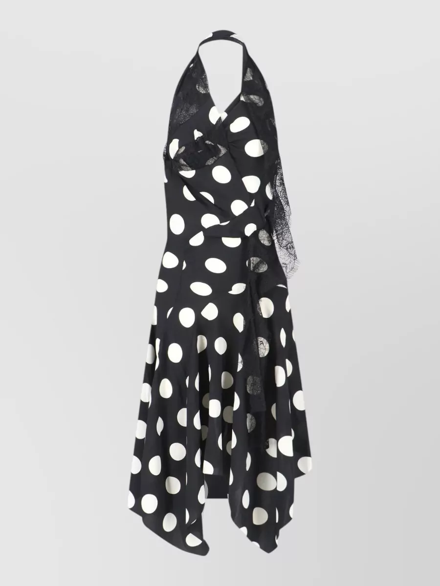 Junya Watanabe Polka Dot Halter Midi Dress Asymmetric Lace In Black