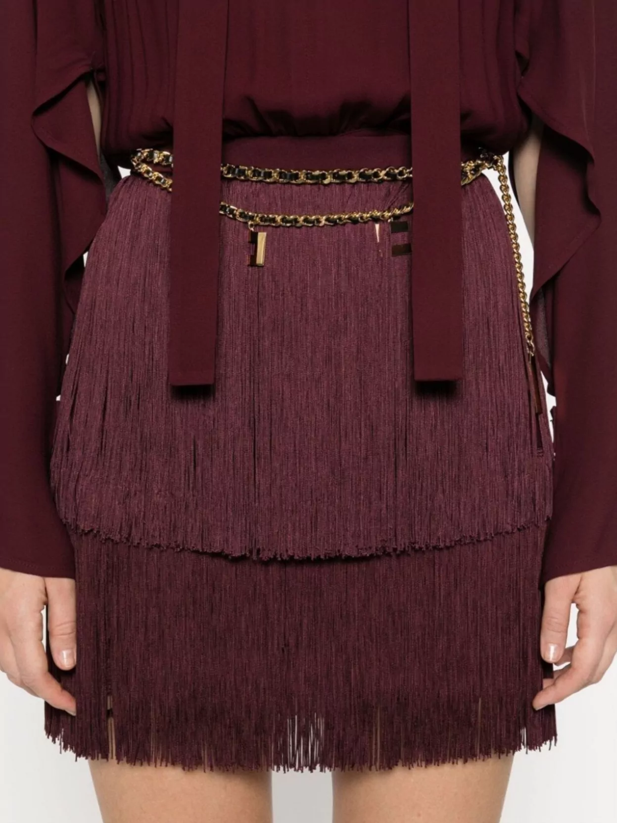 Elisabetta Franchi Belted Chain Fringe Detail Open Back Dress