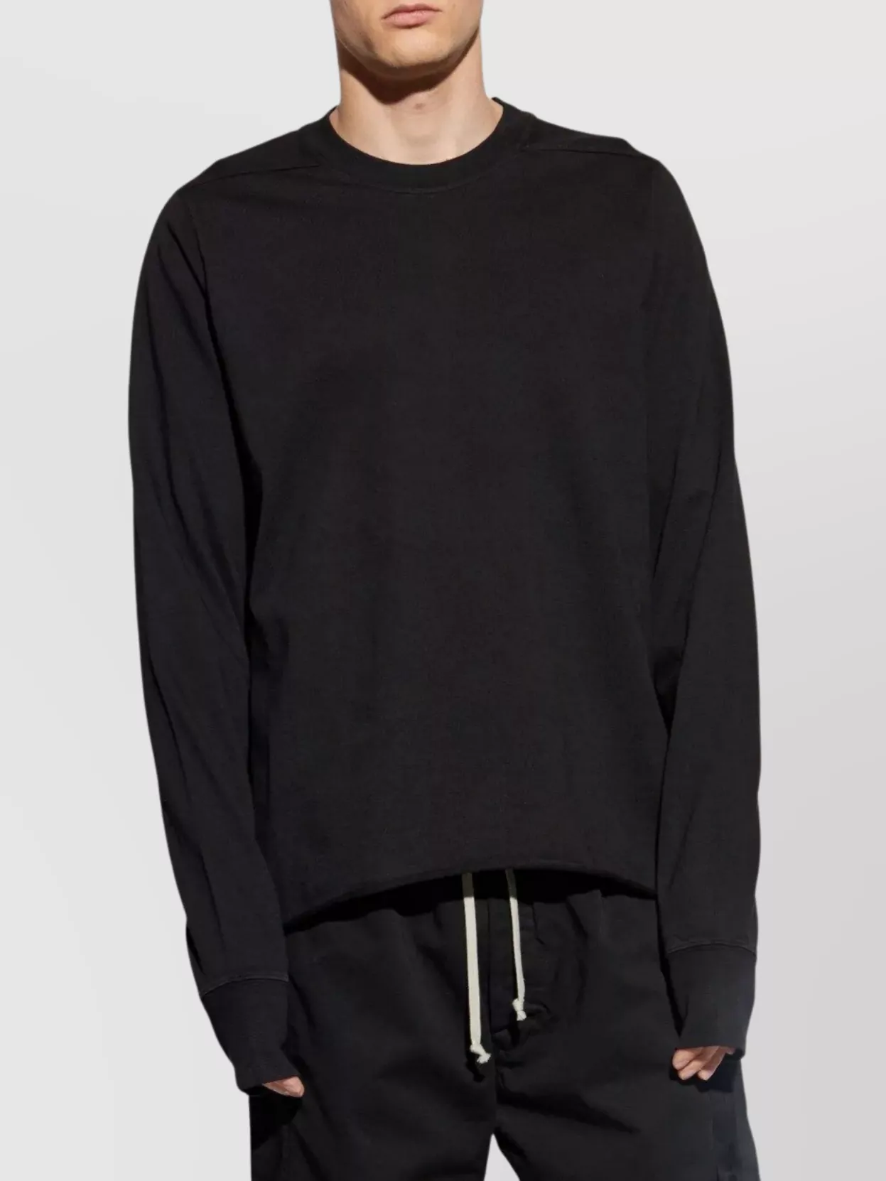 Rick Owens Drkshdw Long Sleeve Crewneck Sweatshirt With Ribbed Cuffs