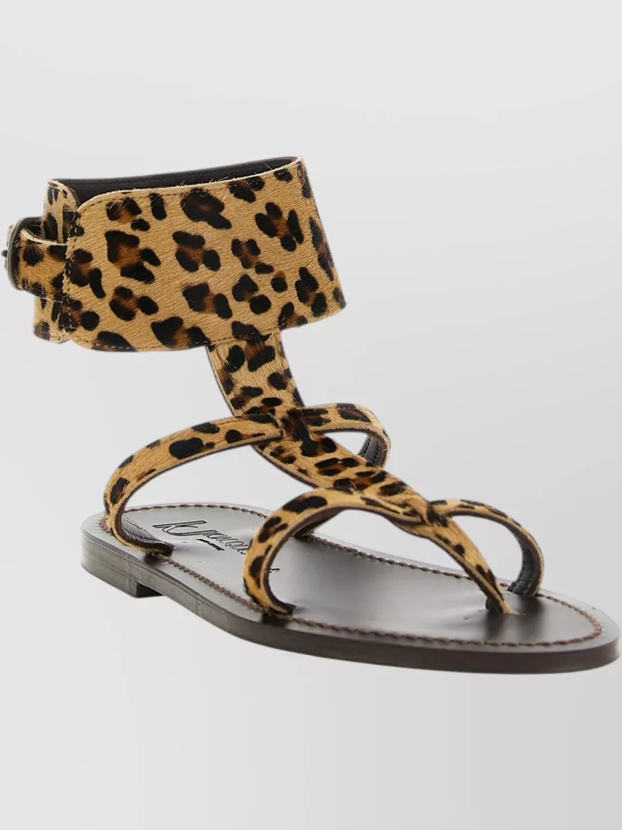 K. Jacques Leather Leopard-Print Flat Sandals
