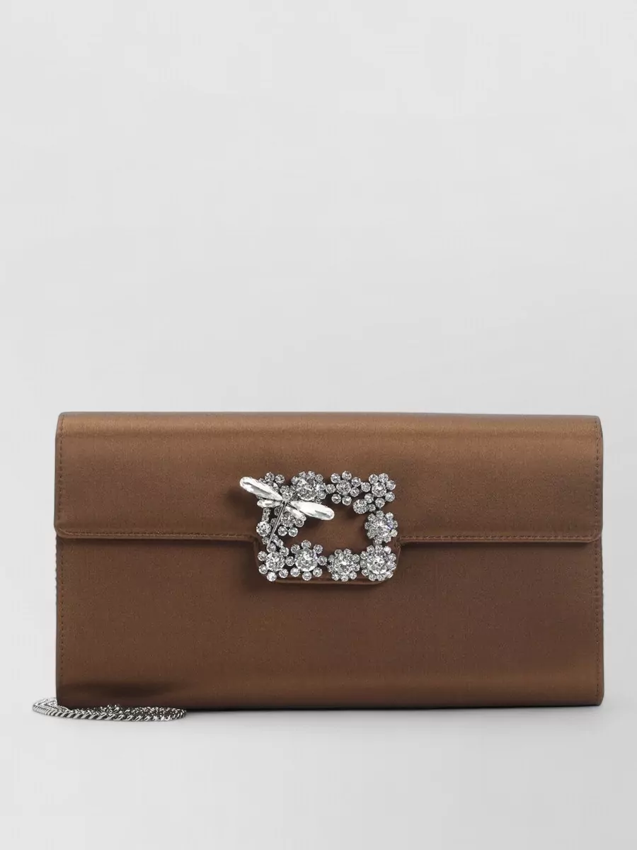 Roger Vivier Satin Crystal-Embellished Envelope Clutch Bag