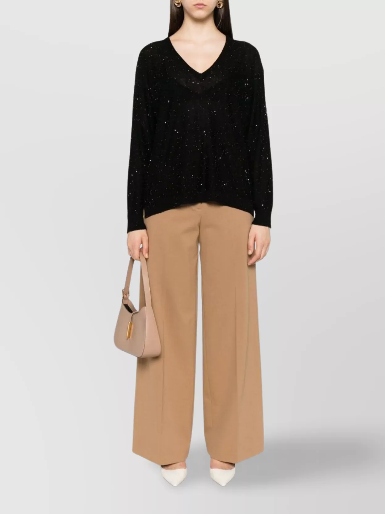 Fabiana Filippi V-neck Wool Sweater Sparkling Detail In Black