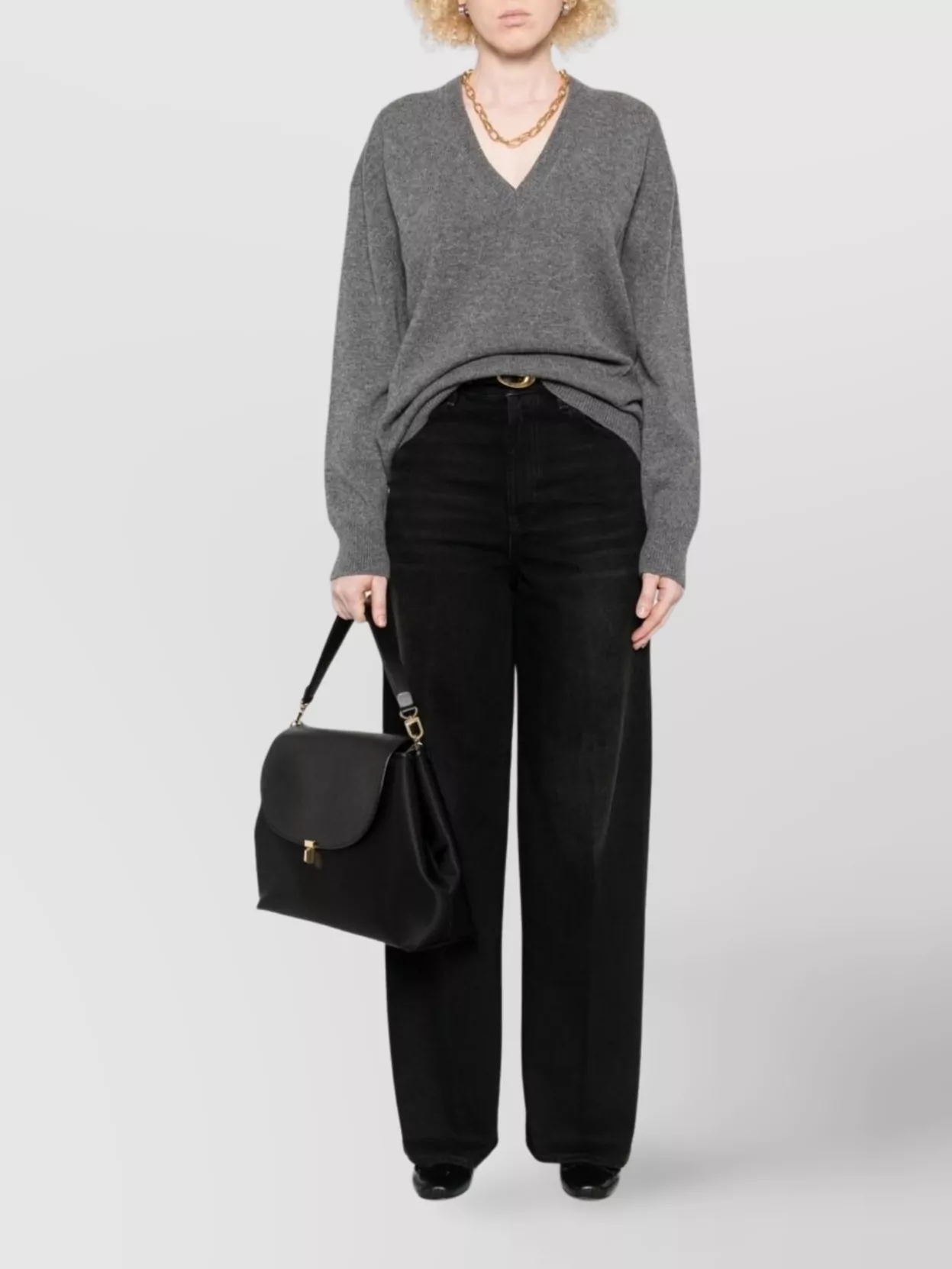 Totême High Waist Wide Leg Denim Trousers In Black