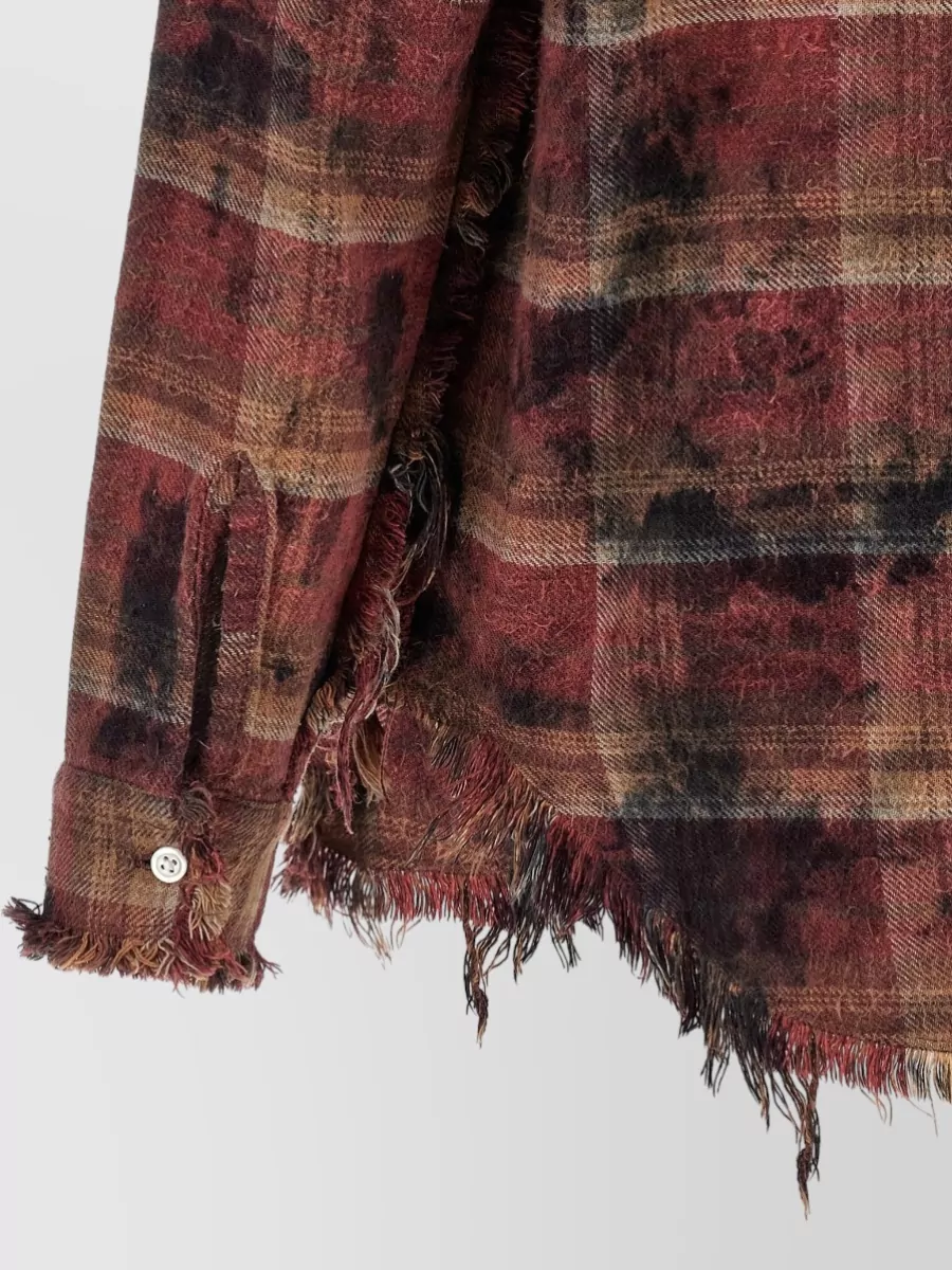 R13 Checked Fringed Asymmetric Cotton Shirt