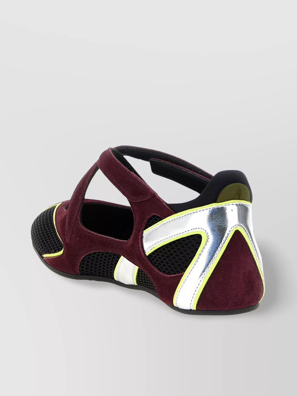 Attico Nomad Bordeaux Ballet Shoes With Criss-crossed Straps And Mesh Panels In Tech Fabric And Suede Woman In Black