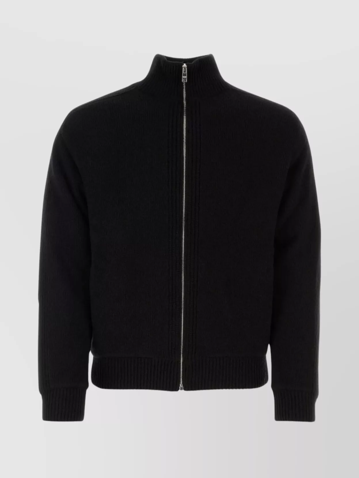 Shop Prada Ribbed Funnel Neck Cardigan With Zip Pockets In Black