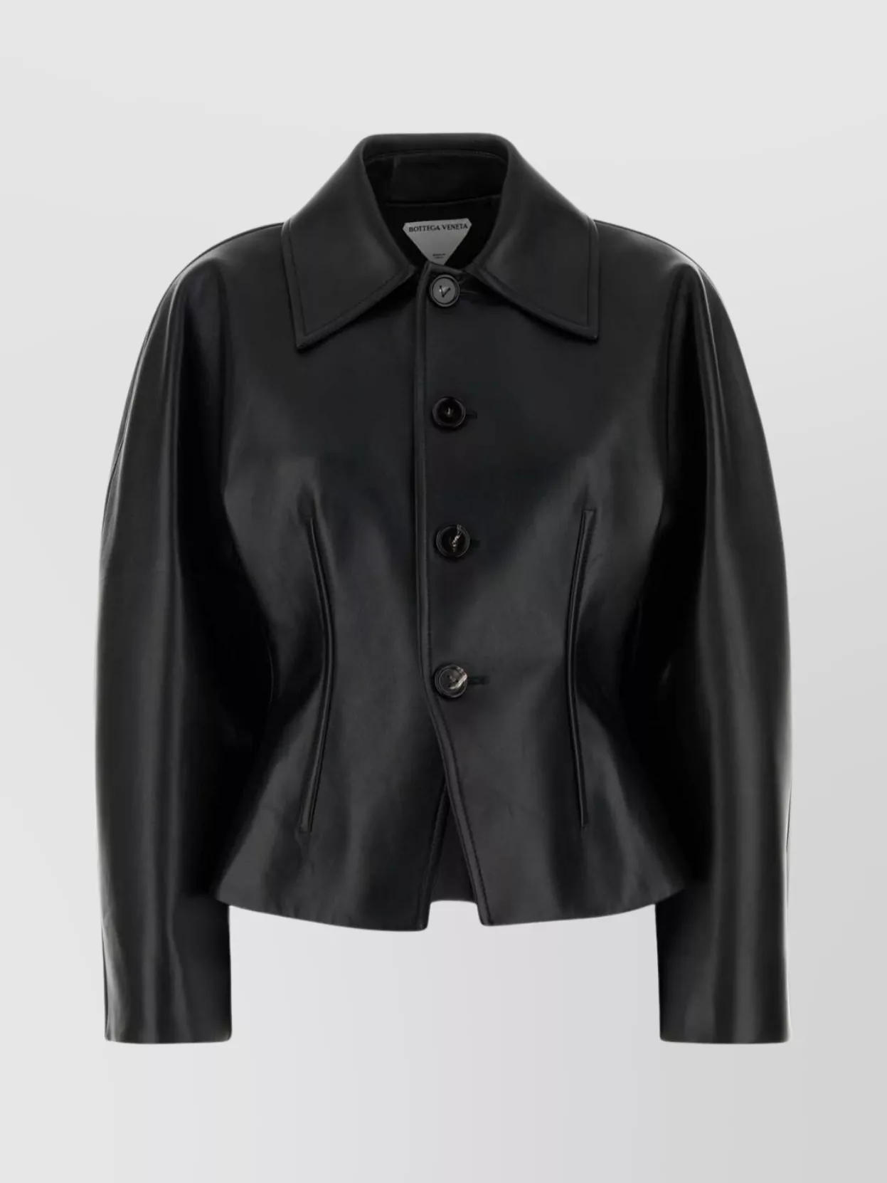 Bottega Veneta Leather Jacket With Collared Neck And Structured Silhouette In Black