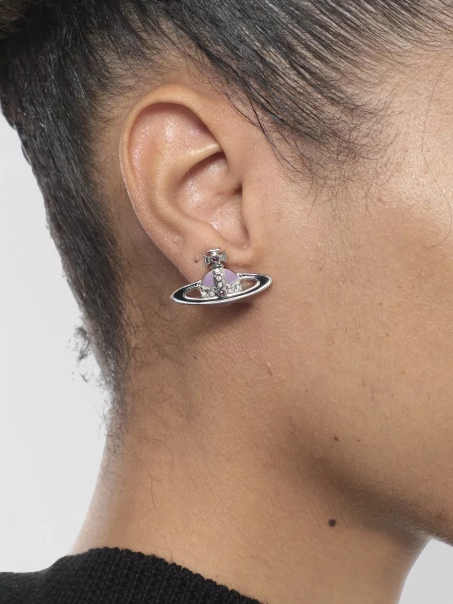 Vivienne Westwood Stud Earrings Orb Shape Silver Tone Crystals