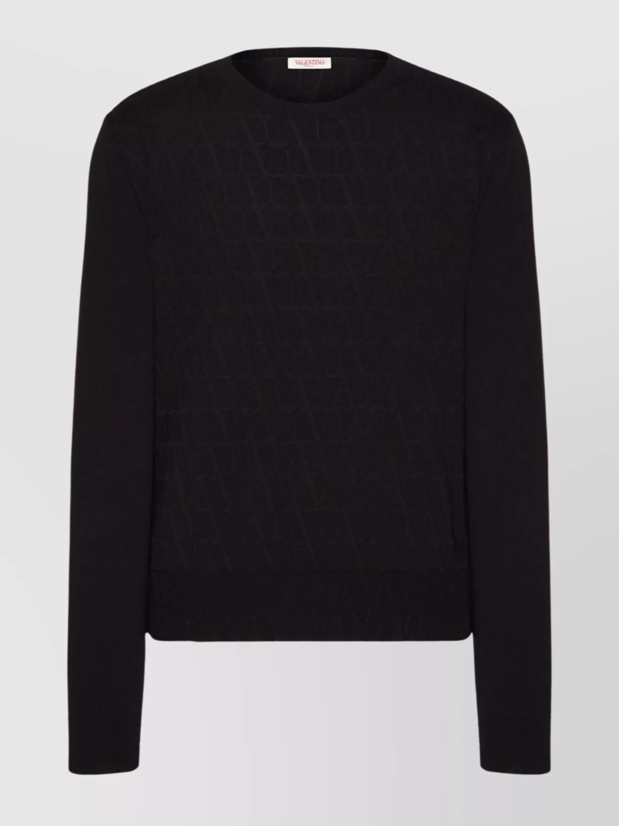 Shop Valentino Textured Crewneck Sweater In Virgin Wool In Black