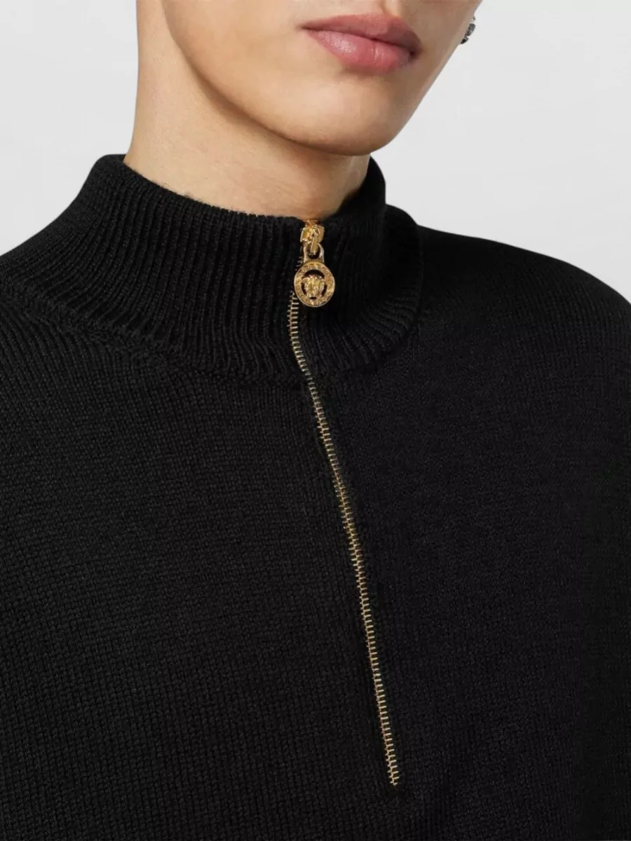 Versace Wool Blend Half Zip High Neck Sweater