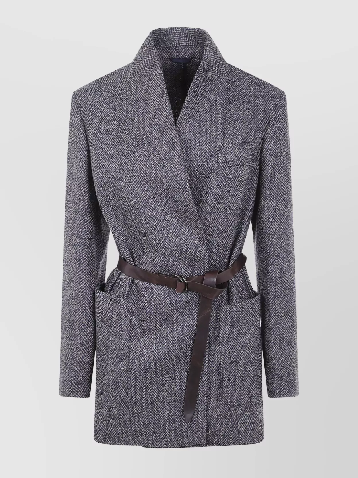 Brunello Cucinelli Herringbone Monili Wool-blend Tweed Blazer In Gray