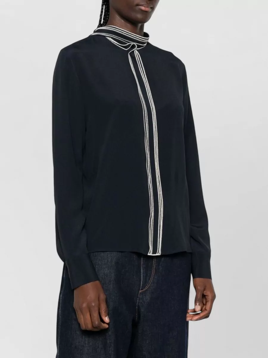 Fabiana Filippi Silk Blend High Neck Long Sleeve Blouse
