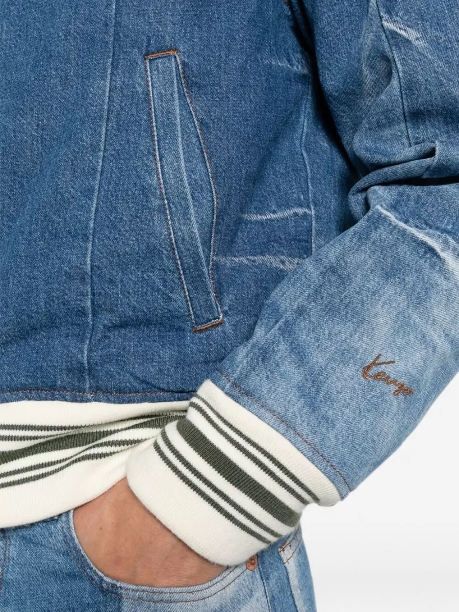 Kenzo Denim Stripe-Detail Ribbed Bomber Jacket