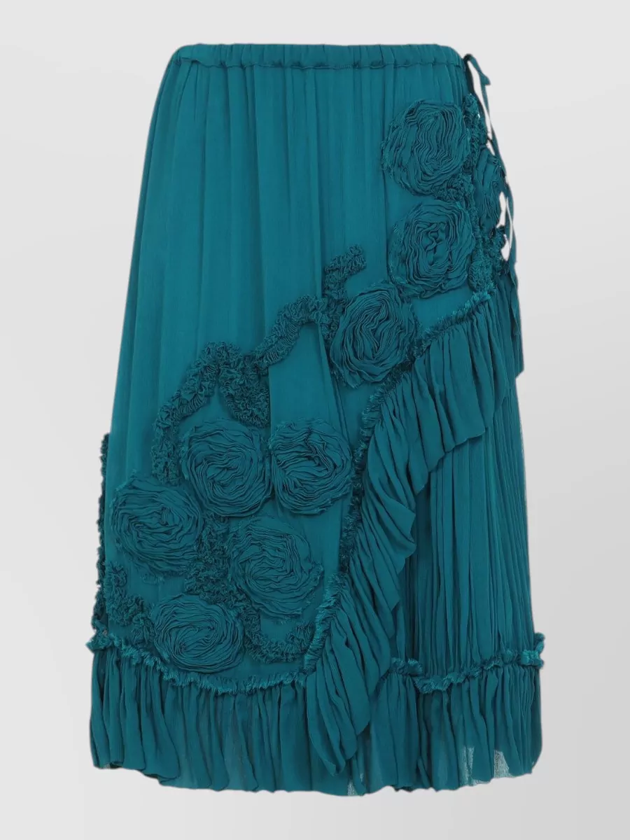 Dries Van Noten floral appliqué asymmetric ruffled midi skirt
