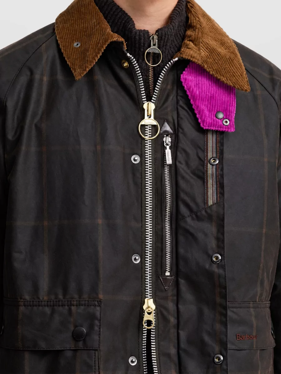 Barbour Waxed Cotton Checked Single Breasted Coat