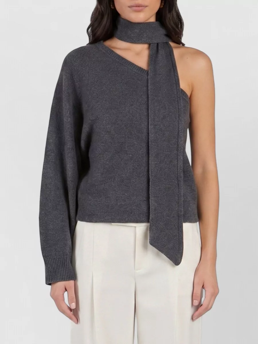 Federica Tosi cashmere wool ribbed one-shoulder long-sleeve sweatshirt