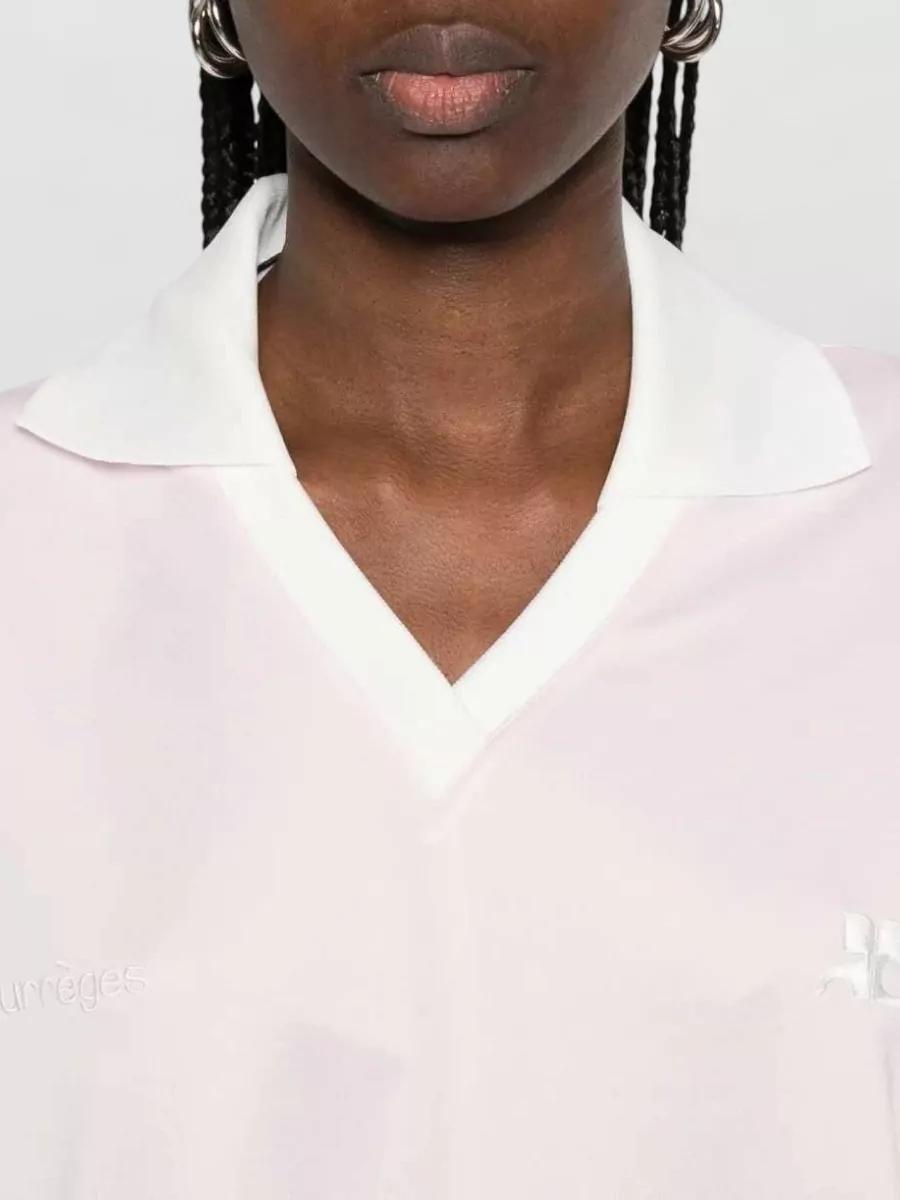 Courrèges Oversized V-Neck Short-Sleeve Polo Top
