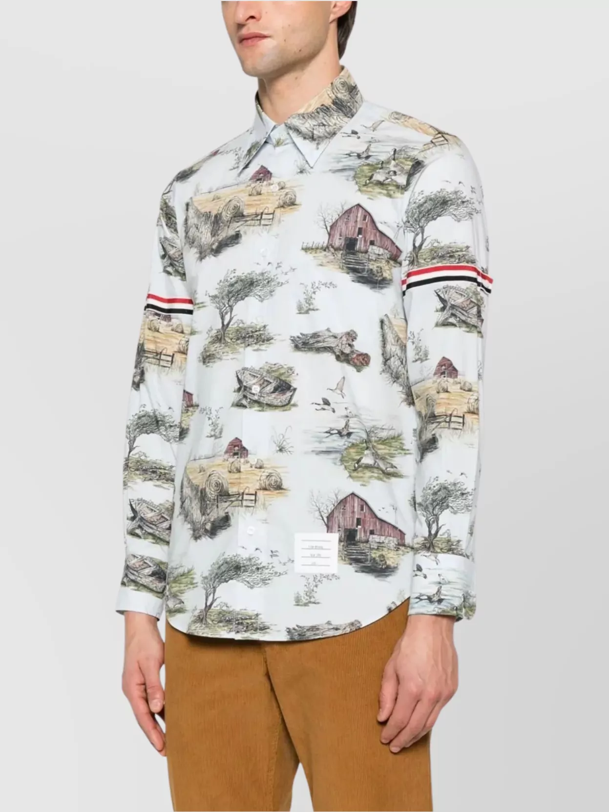 Thom Browne Straight Fit Button-Down Shirt With Printed Design