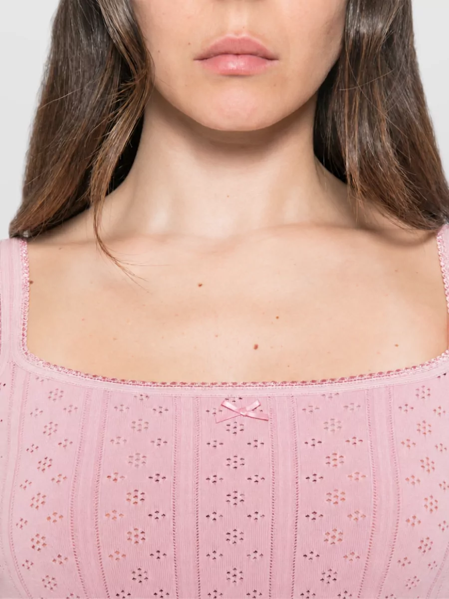 Jw Anderson Cotton Pointelle Knit Square Neck Sleeveless Knitted Top