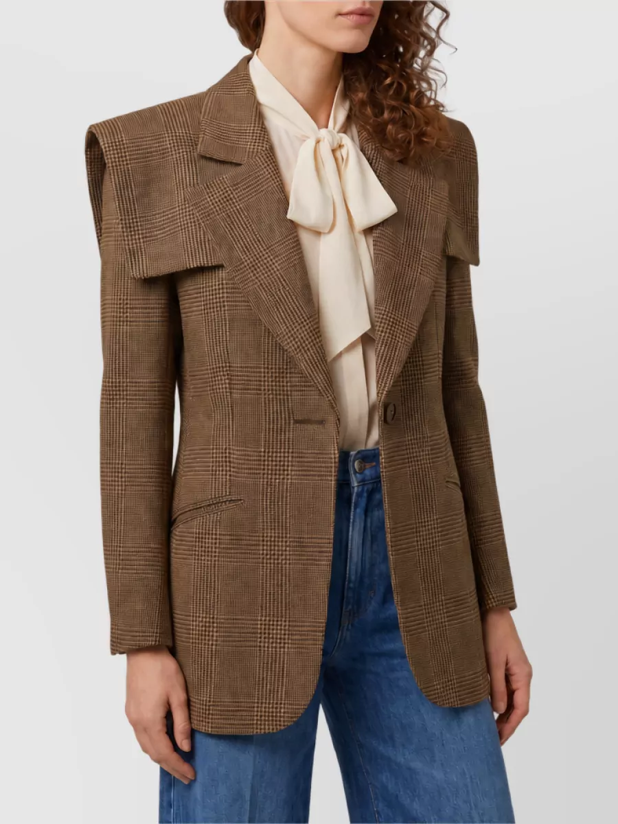 Chloé Virgin Wool Prince Of Wales Single-Breasted Tailored Jacket