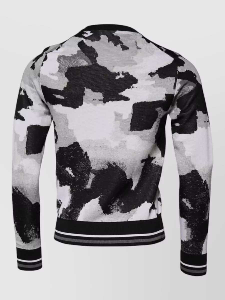 Dolce&Gabbana Silk Camouflage Crew Neck Pullover Sweater