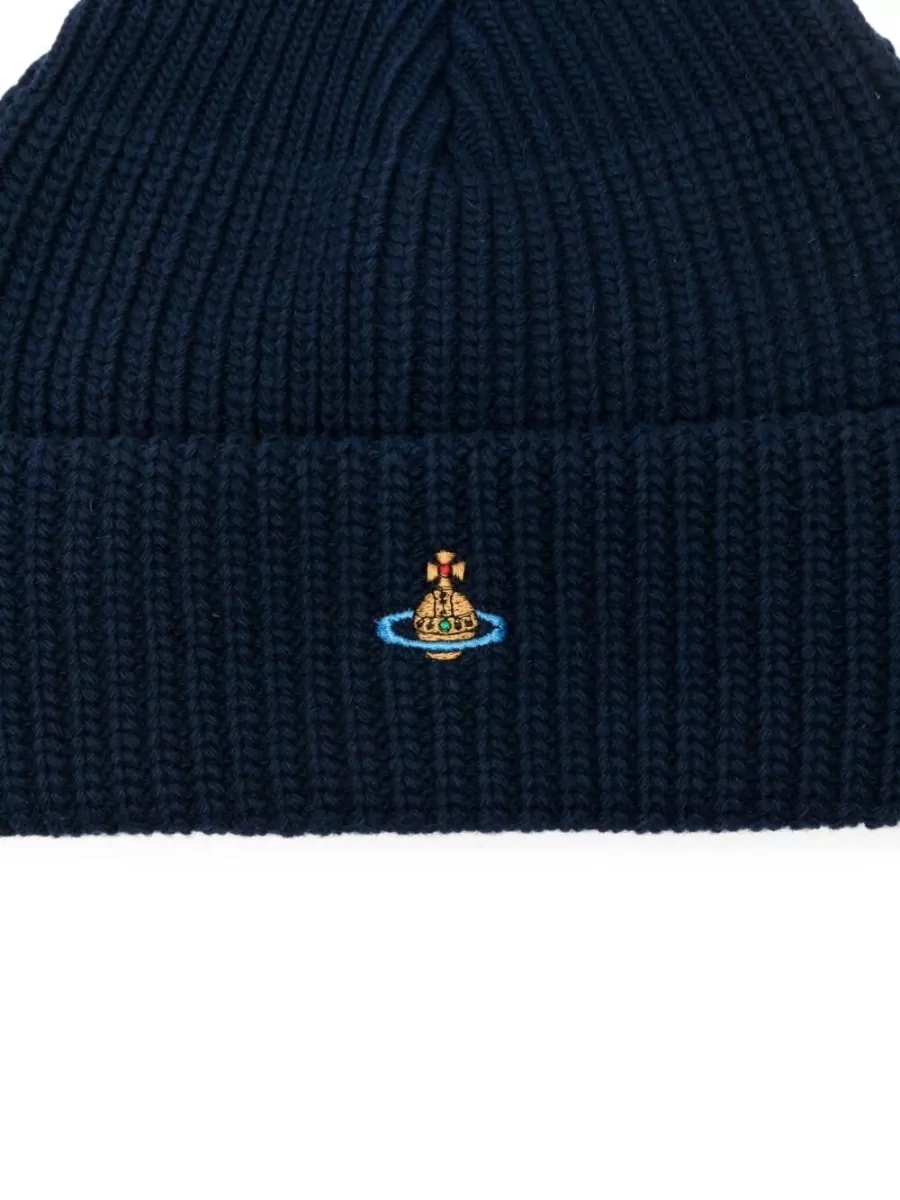 Vivienne Westwood Casual Ribbed Knit Hat Turn Up Brim