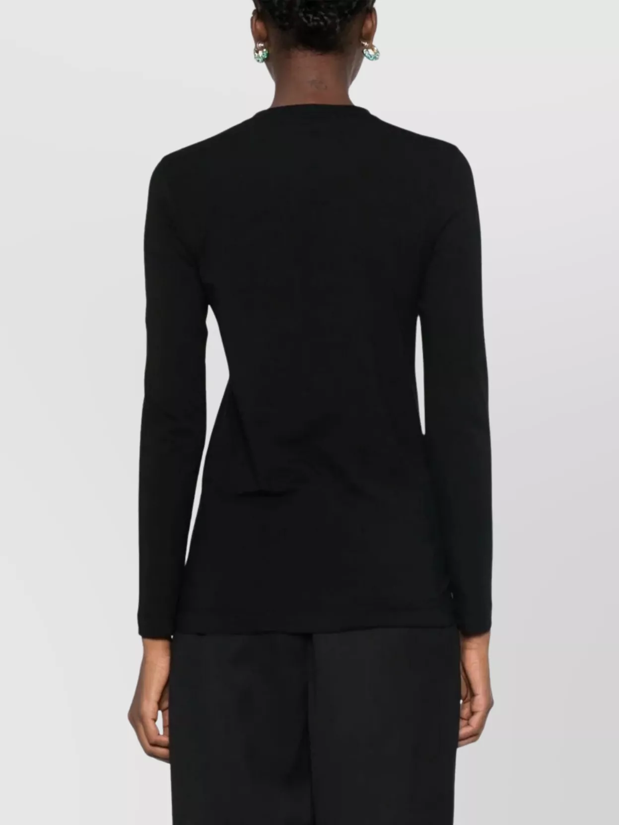 Brunello Cucinelli Long-sleeve Black Top With Classic Crew Neckline In Black