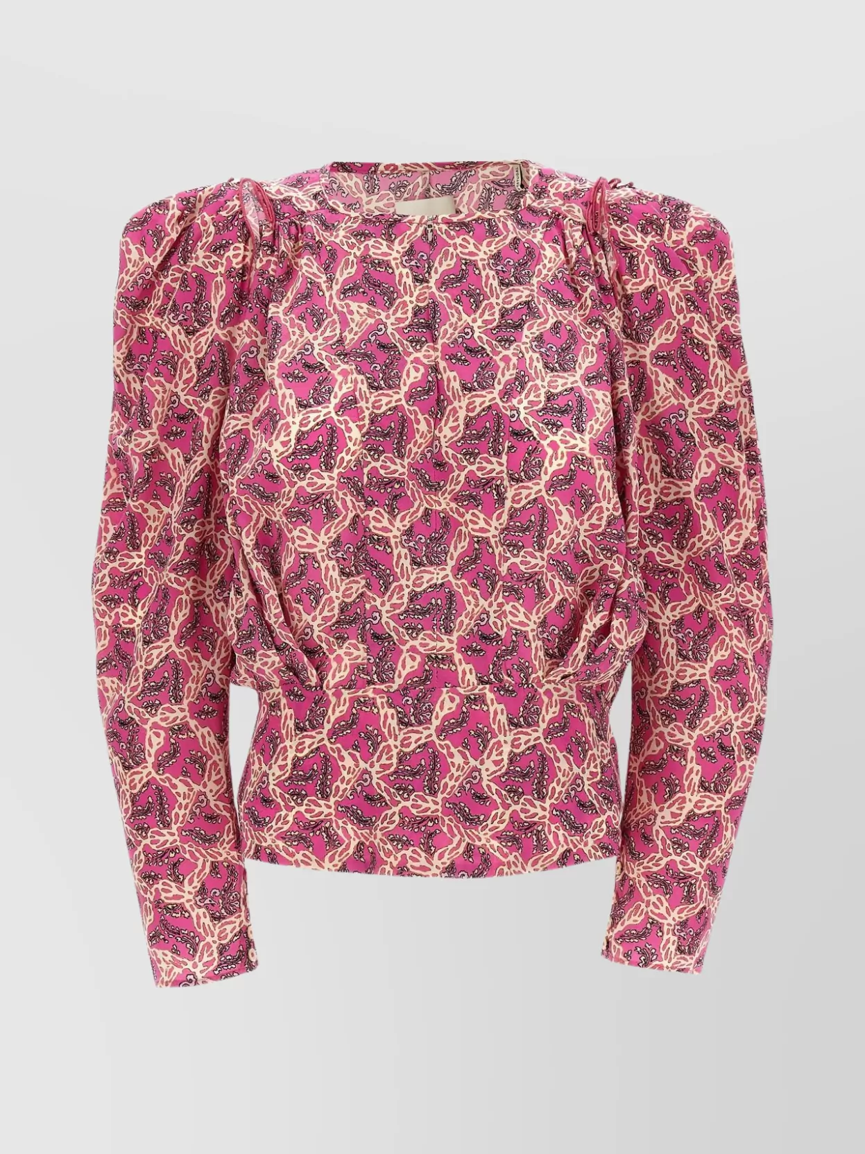 Isabel Marant Printed Blouse With Buttoned Cuffs And Ruched Shoulders In Pink
