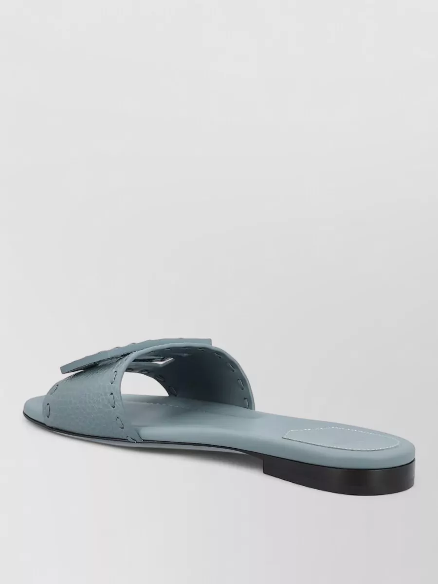 Fendi Leather Slides Buckle Detail Flat Sole In Blue