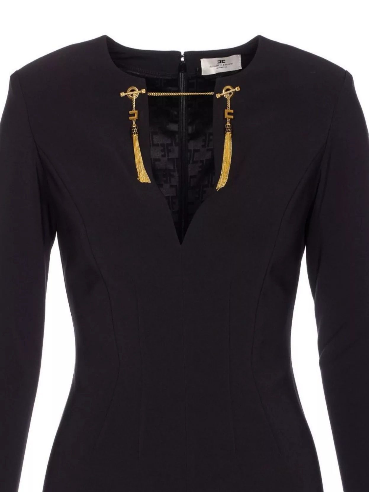 Elisabetta Franchi Shoulder Reinforced V-neckline Midi Dress With Split In Black