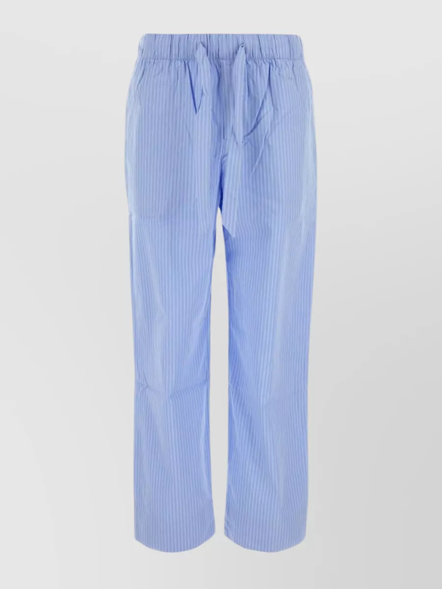 Shop Tekla Striped Embroidered Cotton Pajama Pants In Blue