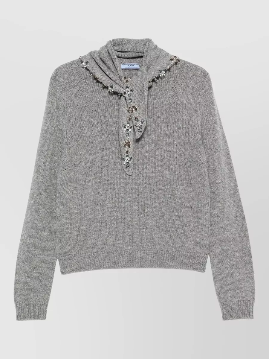 Prada cashmere crystal-embellished ribbed crew-neck sweater