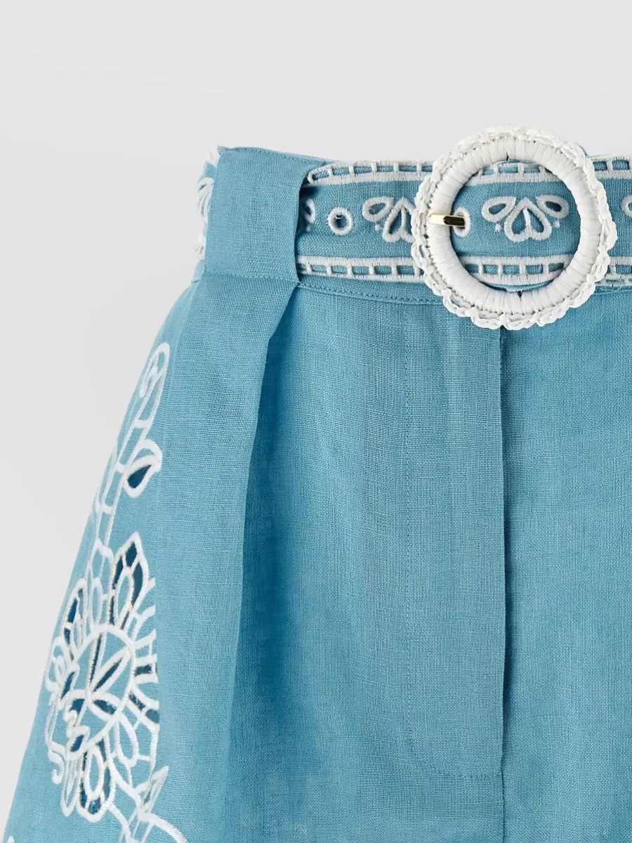 Farm Rio Linen Embroidered Straight-Leg Shorts