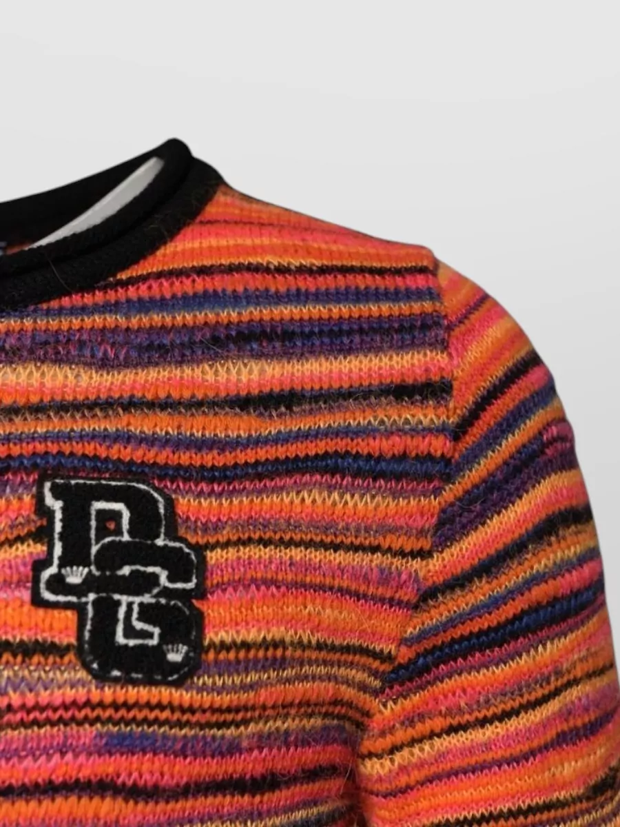 Dolce&Gabbana Wool Mohair Silk Striped Logo-Intarsia Knit Pullover Sweater